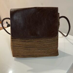 Brown Leather and Woven Tan Bag